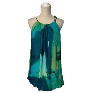 BCBG Max Azria Silk Watercolor Halter Dress